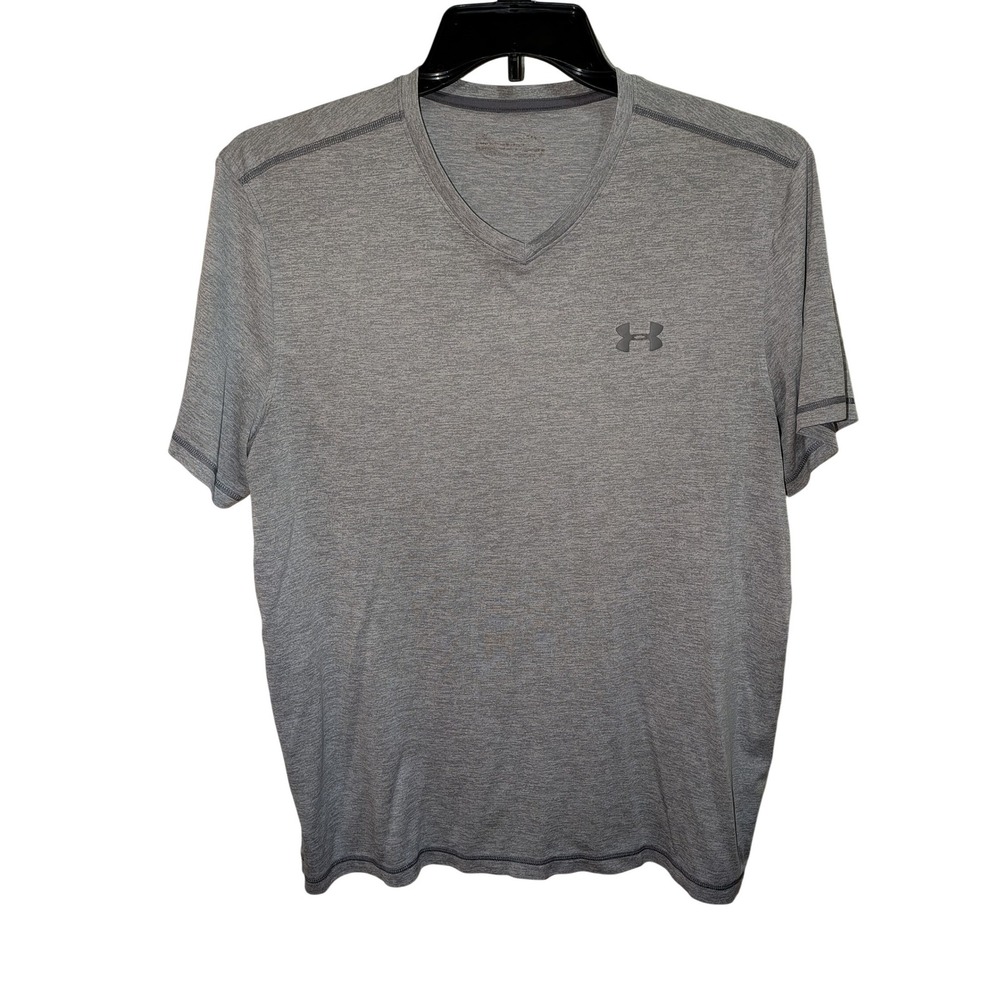 Under Armour Mens HeatGear V-Neck Short Sleeve Athletic Shirt Gray Heather L
